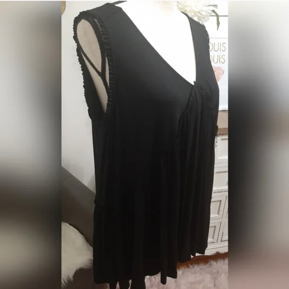 Kori America Raw Edge Sleeveless Babydoll Top With Ruffle Detail